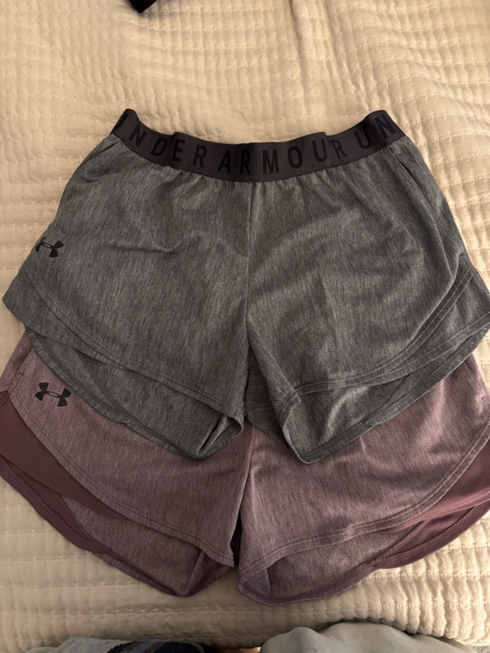 Under Armour Women’s Layered Athletic Shorts - Gray & Mauve